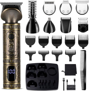 Beard Trimmer Kit Professional Hair Clipper Zero Gapped T-Blade Electric Shaver Razor Nose Body Trimmer for Men Cordless Grooming Kit 7 in 1