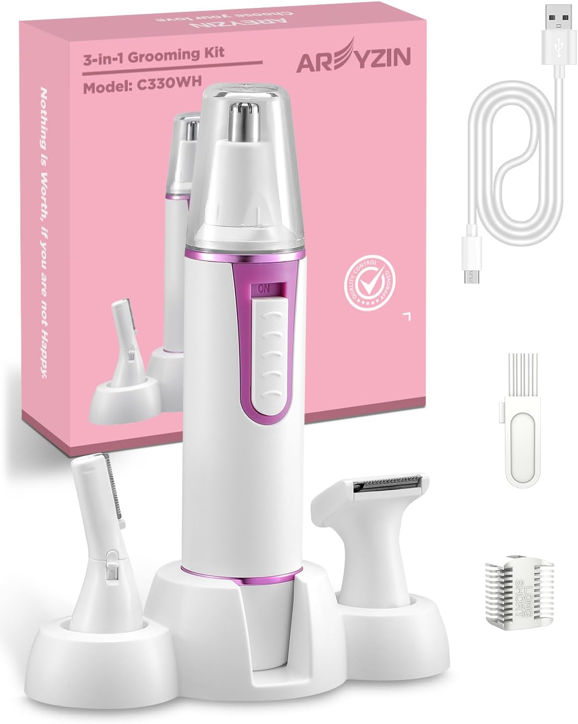 AREYZIN Ear and Nose Hair Trimmer for Men and Women Professional USB Rechargeable Nose Trimmer Nose Clippers Eyebrow Facial Hair Trimmer Body Grooming Kit IPX7 Waterproof Dual Edge Blades