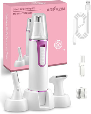 AREYZIN Ear and Nose Hair Trimmer for Men and Women Professional USB Rechargeable Nose Trimmer Nose Clippers Eyebrow Facial Hair Trimmer Body Grooming Kit IPX7 Waterproof Dual Edge Blades