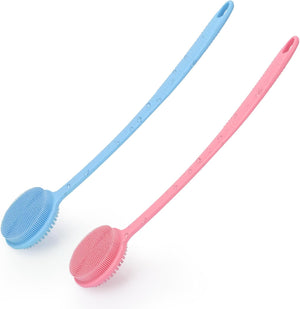VWMYQ Silicone Back Scrubber for Shower, 17in Lengthen Long Handle Body Brush, Double Sided Shower Brush for Shower Exfoliating and Massage Can Produce Rich Foam, Long Handle Back Scrubber for Men.