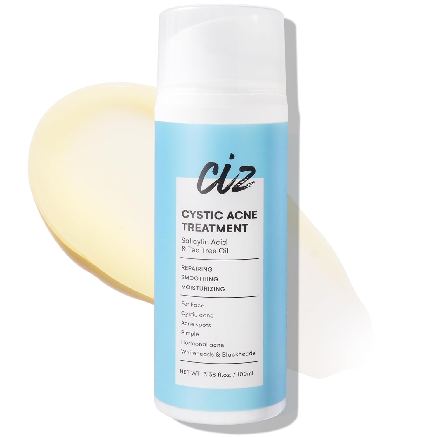 Acne Treatment for Face: Cystic Acne Spot Control Cream with Salicylic Acid & Tea Tree Oil for Blemishes - Gentle Hormonal & Pimple Treatment for Teens & Adults - 120 Day Supply & 3.38oz