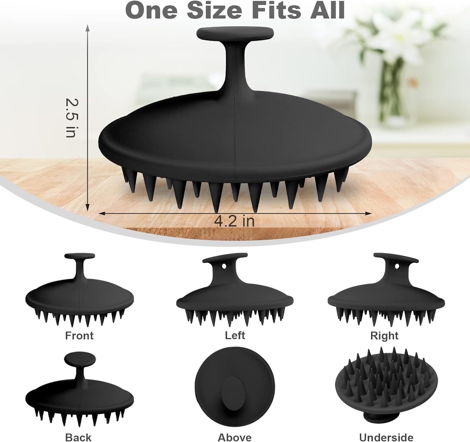 Silicone Scalp Massager Shampoo Brush, Scalp Brush for Hair Growth & Dandruff Removal, Hair Scrubber Scalp Stimulator Exfoliator Brush with Soft Bristles for Wet Dry Scalp Care (Black)