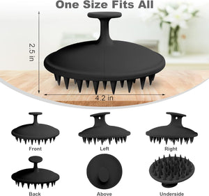 Silicone Scalp Massager Shampoo Brush, Scalp Brush for Hair Growth & Dandruff Removal, Hair Scrubber Scalp Stimulator Exfoliator Brush with Soft Bristles for Wet Dry Scalp Care (Black)