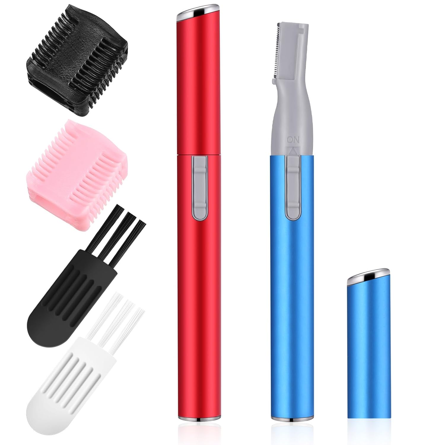 Chumia 2 Pcs Electric Eyebrow Trimmer Women Precision Face Razors Mini Shaver with Comb Christmas Women Gift Battery Operated Personal Epilator for Face Neck Fuzz Lips Leg(Pink, Silver)