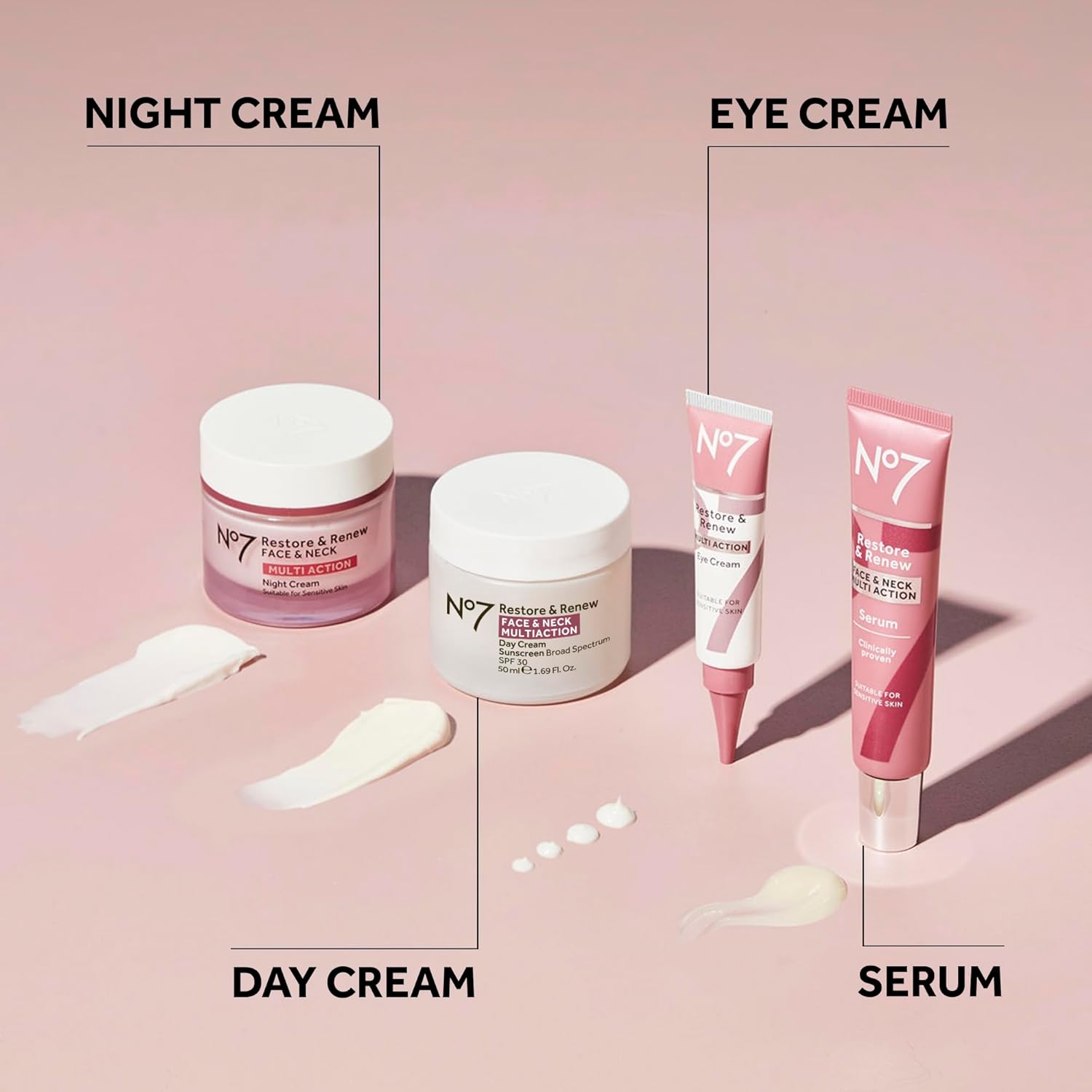 No7 Restore & Renew Multi Action Face & Neck Cream - Nighttime Collagen Peptide Facial Moisturizer - Anti Aging Face Cream Enriched with Hyaluronic Acid, Shea Butter + Vitamin E to Firm Skin (50ml)