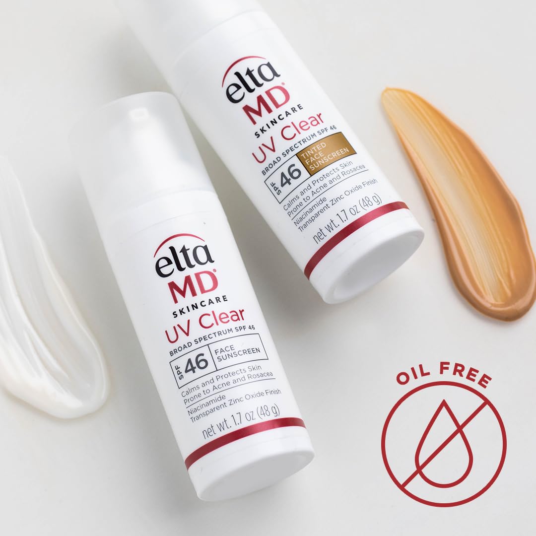 EltaMD UV Clear Tinted Face Sunscreen, SPF 46 Oil- Free Tinted Sunscreen with Zinc Oxide, Dermatologist Recommended Sunscreen, 1.7 oz Pump