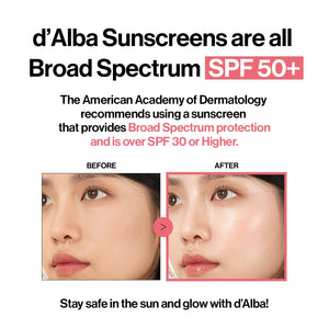 d'alba Piedmont Waterfull Tone-Up Sunscreen Serum BROAD SPECTRUM SPF 50 + Korean Sunscreen for Face, All Skin Tones, Sweat Proof Formula (1.69 fl.oz.)