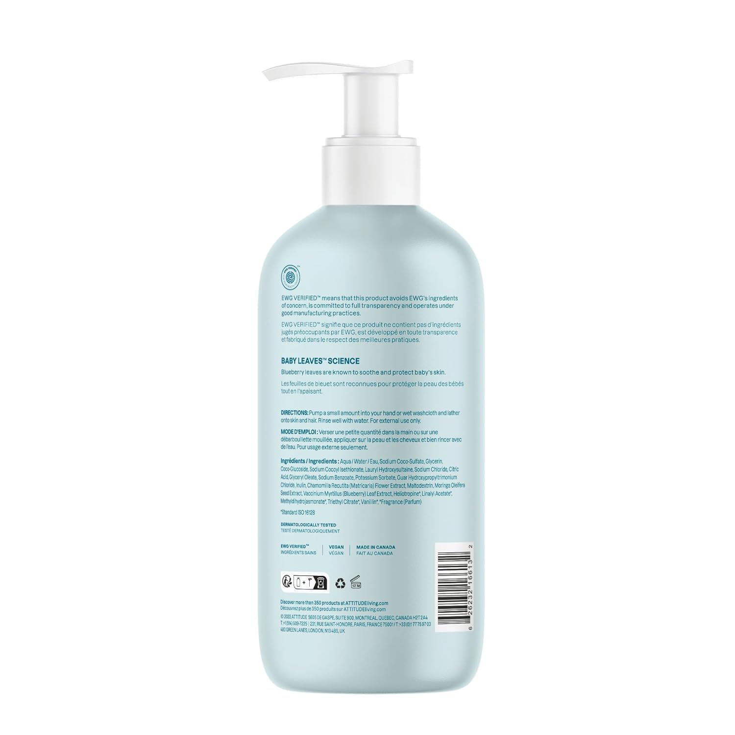 ATTITUDE 2-in-1 Shampoo and Body Wash for Baby, EWG Verified, Dermatologically Tested, Vegan, Good Night, 16 Fl Oz