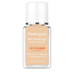 Neutrogena SkinClearing Oil-Free Acne and Blemish Fighting Liquid Foundation with.5% Salicylic Acid Acne Medicine, Shine Controlling Makeup for Acne Prone Skin, 30 Buff, 1 fl. oz