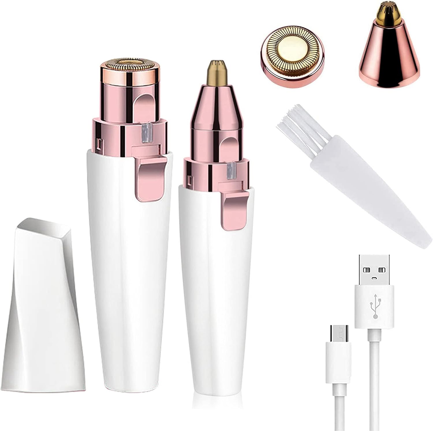 Facial Hair Remover for Women,Nose Hair Trimmer Rechargeable 2-1 Eyebrow Razor Portable Electric Shaver Painless Hair Remover Device for Face Nose Peach Fuzz Body Beard Lips Chin Female Hair Removal