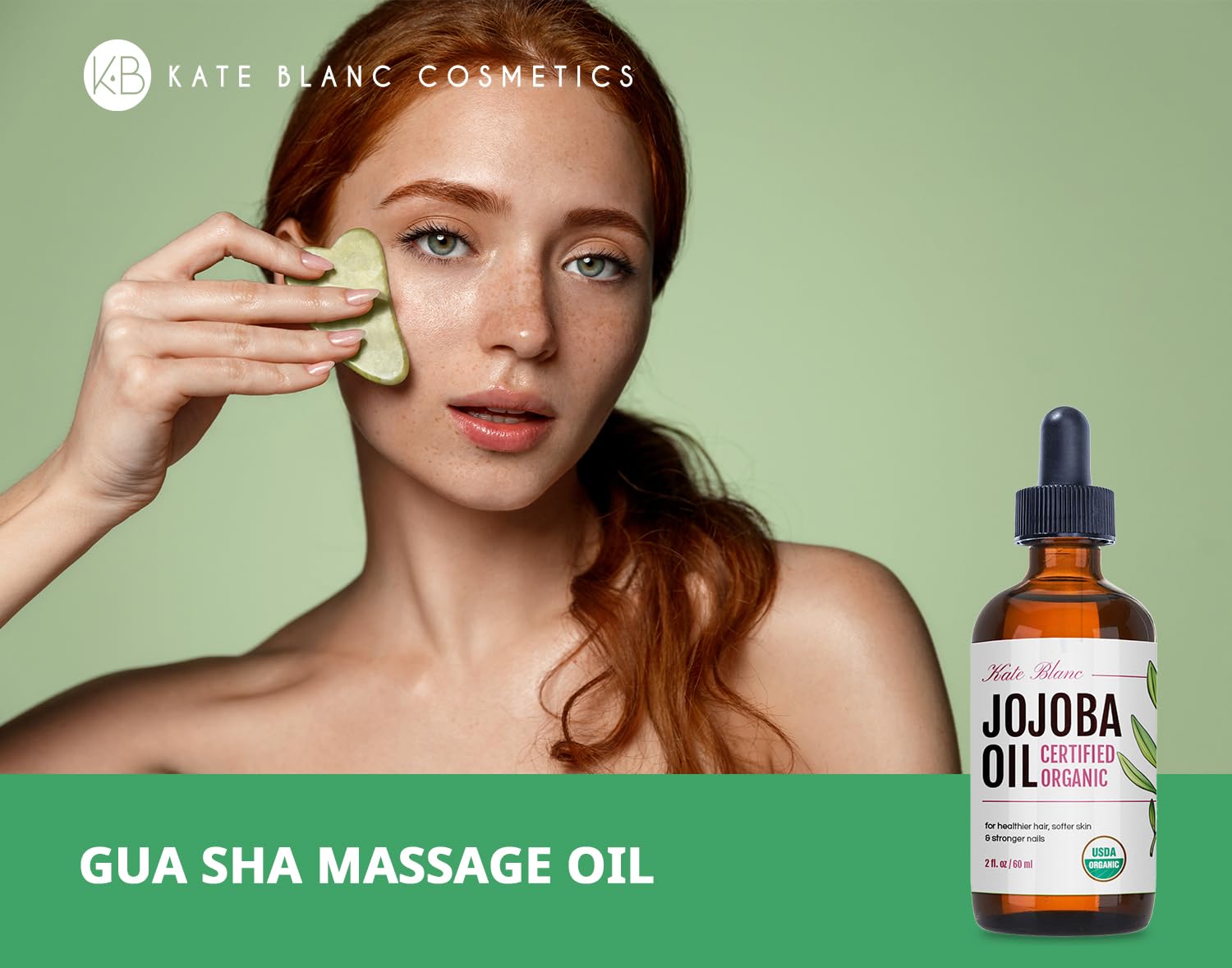 Kate Blanc Cosmetics Jojoba Oil for Hair, Face & Skin. Gua Sha Oil for Face Massage & Dermaplaning (2oz, Organic, 100% Pure, Natural)