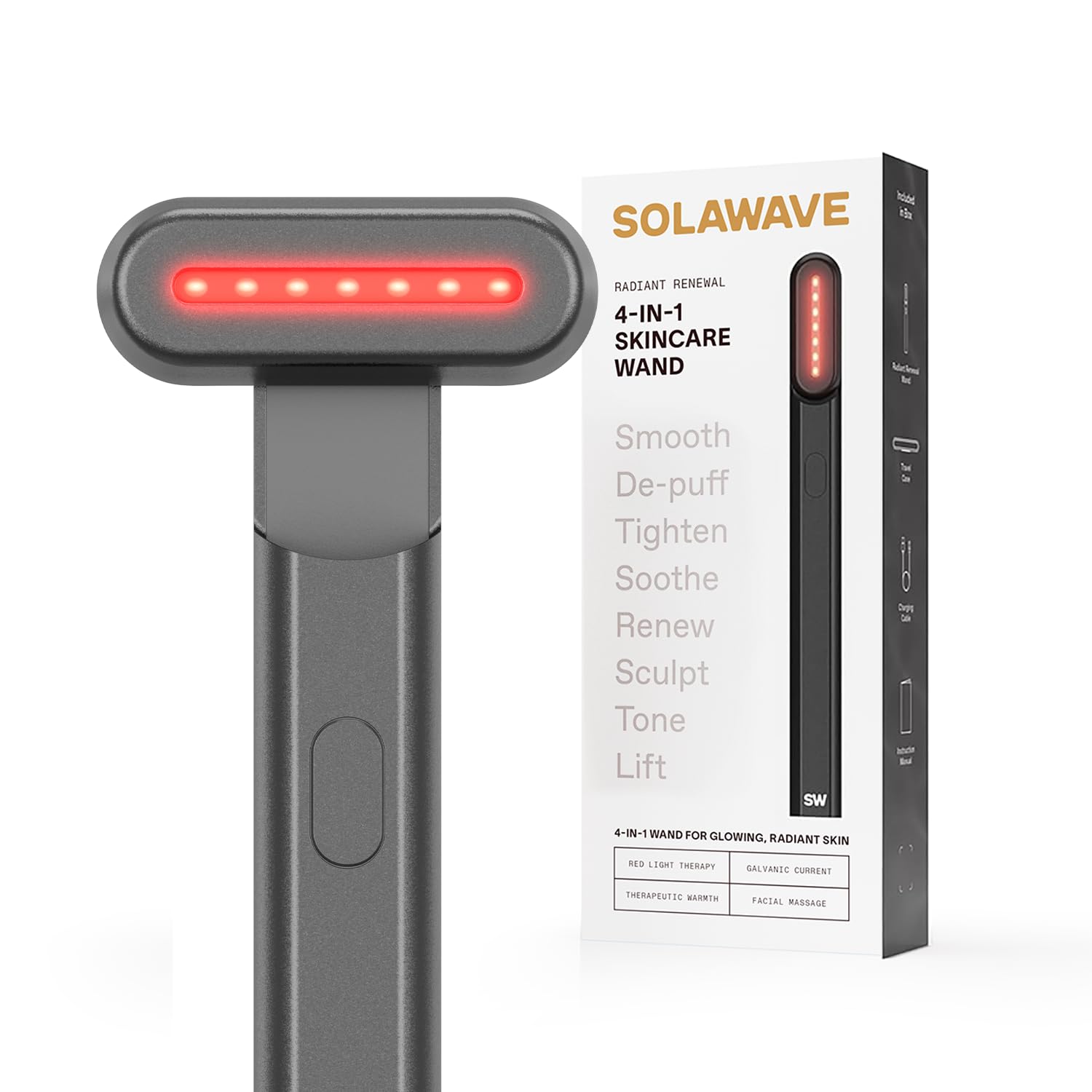Solawave 4-in-1 Red Light Therapy Wand for Face & Neck | Beauty Device with Galvanic Current, Massager & Warmth | Anti-Aging, Wrinkle Reduction, Skin Tightening, Depuffing & Rejuvenation (Rose Gold)