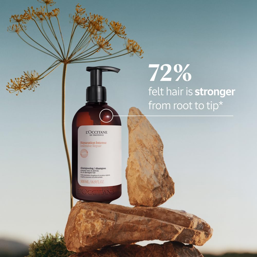 L'Occitane Intensive Repair Shampoo: Silicone-Free Shampoo, Help Revitalize Dry, Damaged, Color-Treated Hair, Vegan, Refill Available