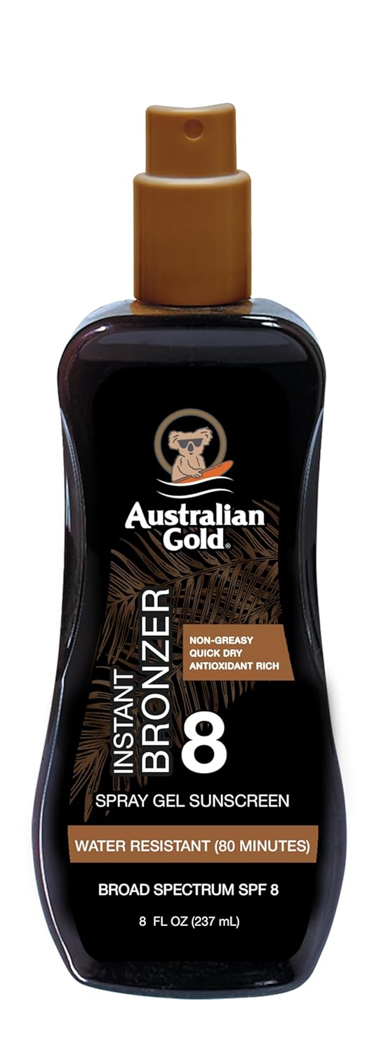 Australian Gold Spray Gel Sunscreen with Instant Bronzer SPF 50, 8 Ounce | Moisturize & Hydrate Skin | Broad Spectrum | Water Resistant,B07DG52KLY