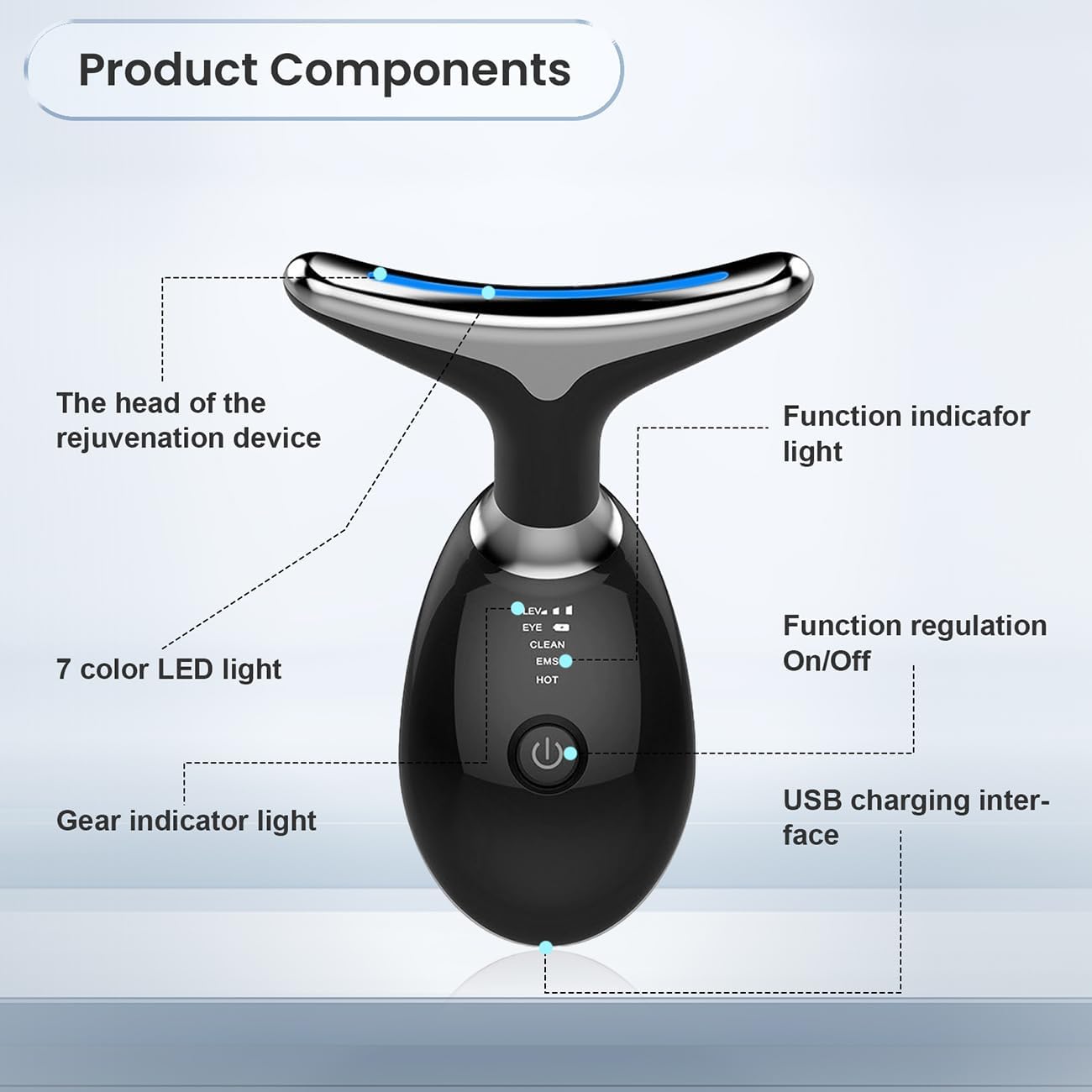 Face and Neck Massager, Triple-Action Wrinkle Remover with Red Light Therapy for Skin Care, Cleansing, Rejuvenating, and Smoothing (Black)