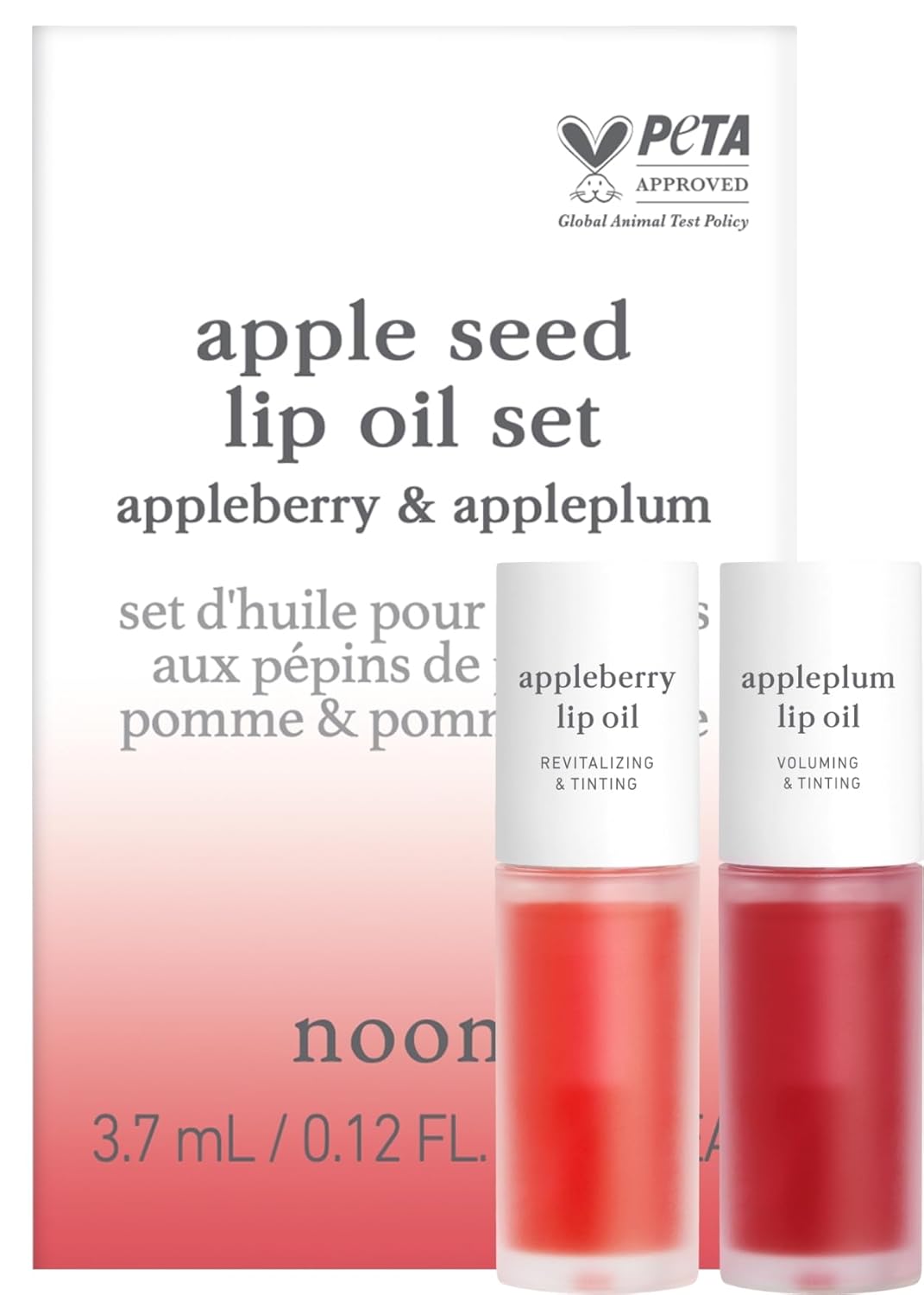NOONI Korean Vegan Appleseed Lip Oil - Applecherry | Long-Lasting, Moisturizing, Plumping, Revitalizing for Dry Lips, Waterproof, No Peel Off, Hydrating, Nourishing Crystal Clear, 0.12 FL Oz