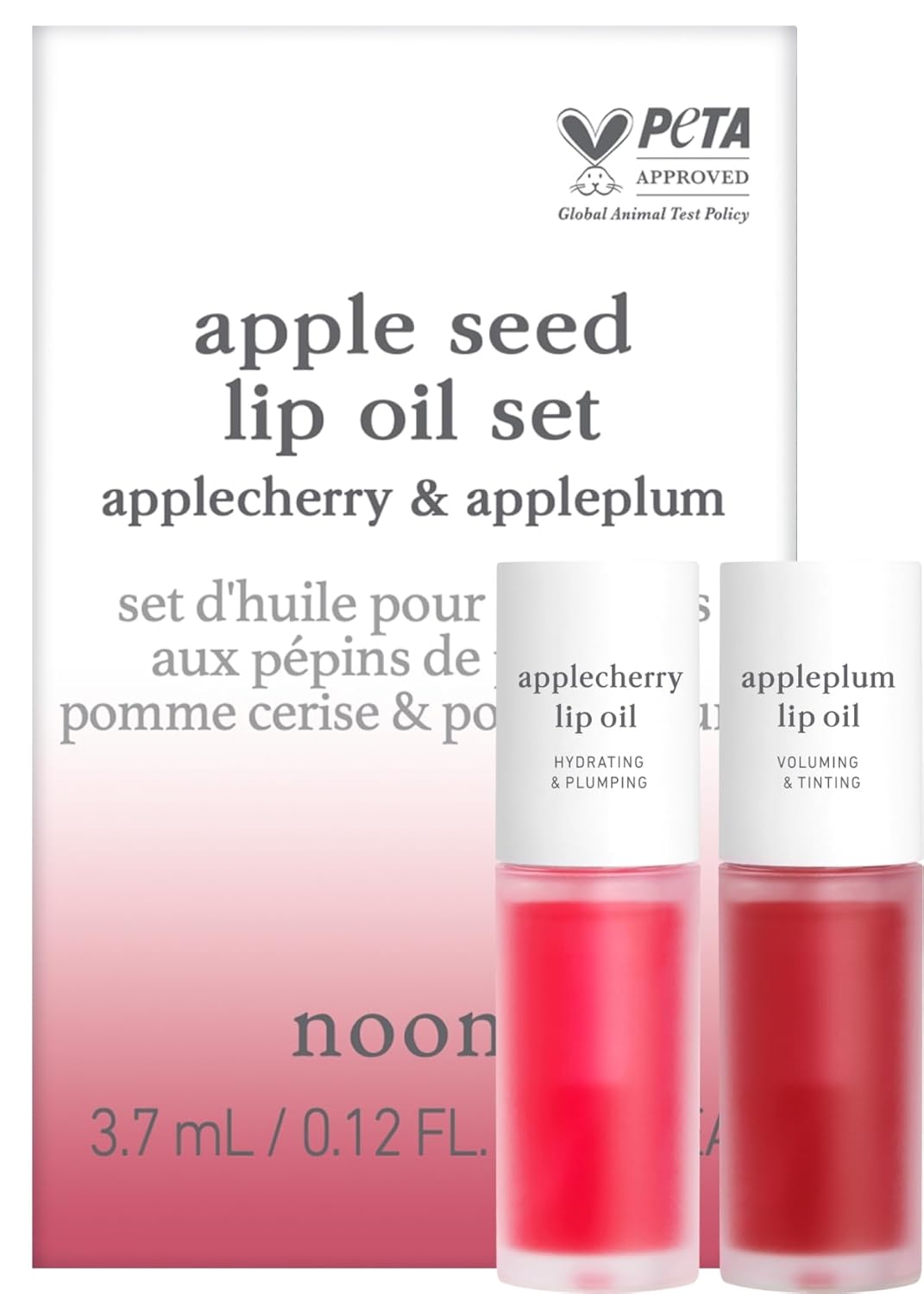 NOONI Korean Vegan Appleseed Lip Oil - Applecherry | Long-Lasting, Moisturizing, Plumping, Revitalizing for Dry Lips, Waterproof, No Peel Off, Hydrating, Nourishing Crystal Clear, 0.12 FL Oz