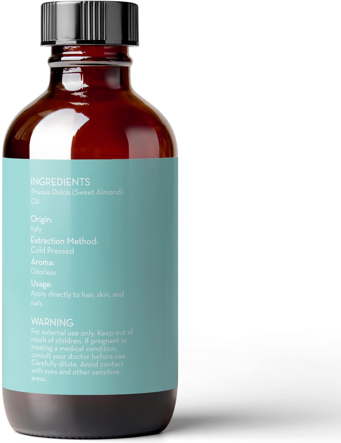 Pure Body Naturals Sweet Almond Oil – 100% Pure & Cold Pressed, for Hair, Skin, Nails & Massage (4 fl oz)