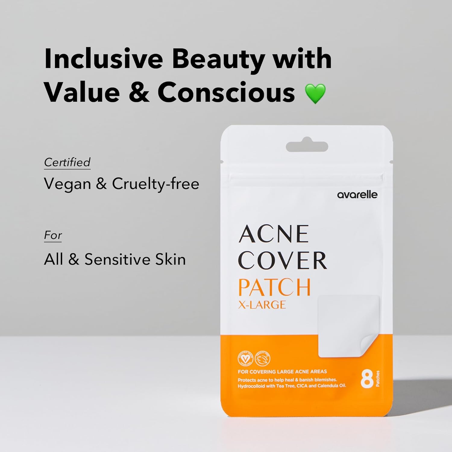 AVARELLE Acne Patches XL, FSA HSA Acne Cover Patch Large | Pimple Patches for Face Cheek & Nose (8 Count) | Large Hydrocolloid Acne Treatment with Tea Tree, Calendula, & Cica
