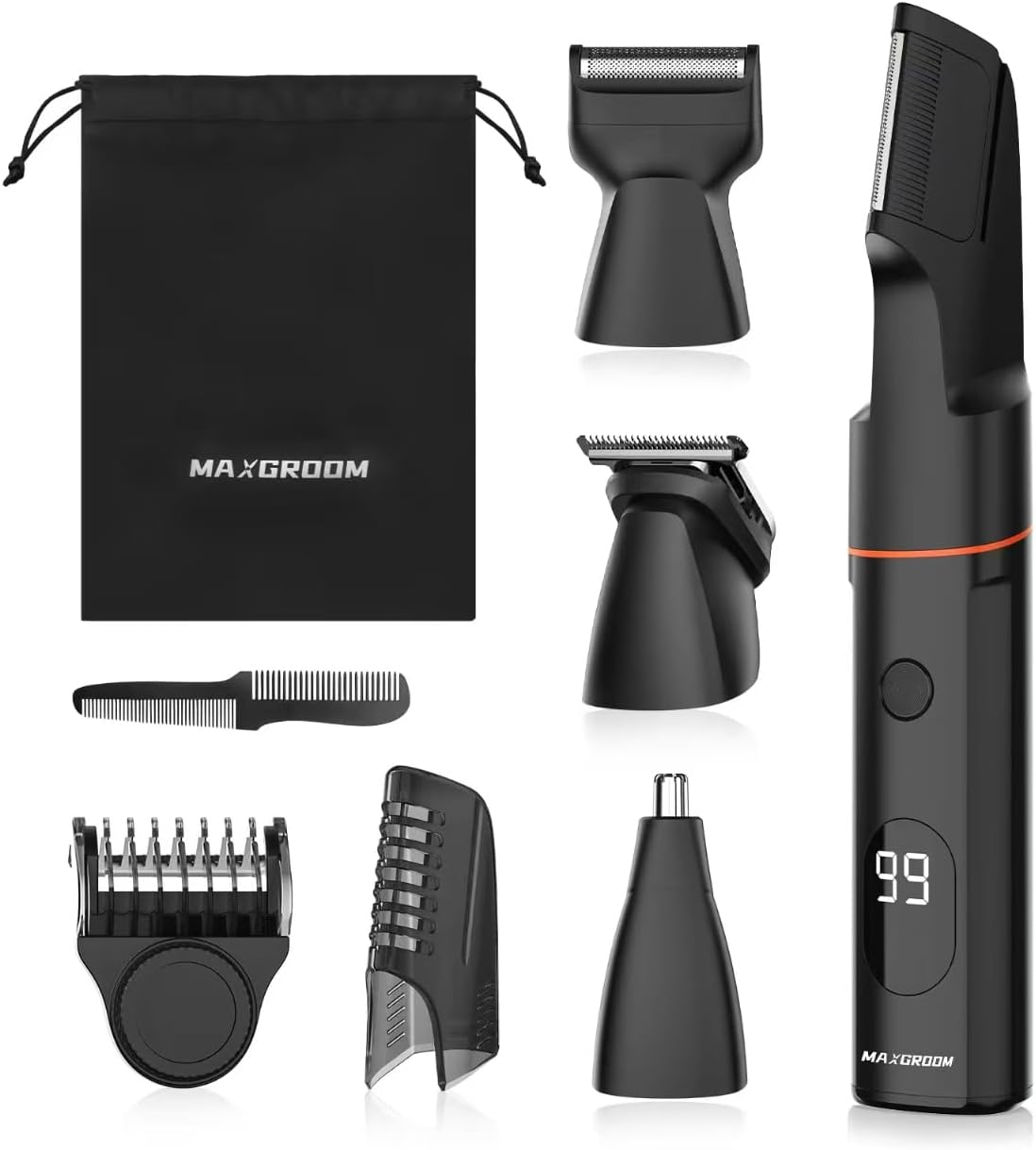 Manscape Body Hair Trimmer for Men, Waterproof Pubic, Groin & Ball Shaver, No-Nick Mens Grooming Kit with LED Display, Type-C USB Rechargeable, Guide Comb & Travel Lock