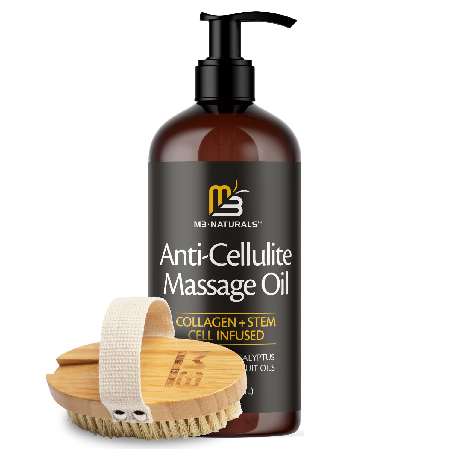 M3 Naturals Firming Body Massage Oil with Collagen & Stem Cell – Helps Smooth The Appearance of Cellulite & Improve Skin Texture – Refreshing Aromatherapy Body Oil for Legs & Full Body – 8 Fl Oz