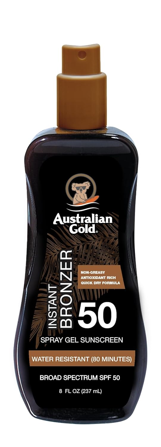 Australian Gold Spray Gel Sunscreen with Instant Bronzer SPF 50, 8 Ounce | Moisturize & Hydrate Skin | Broad Spectrum | Water Resistant,B07DG52KLY