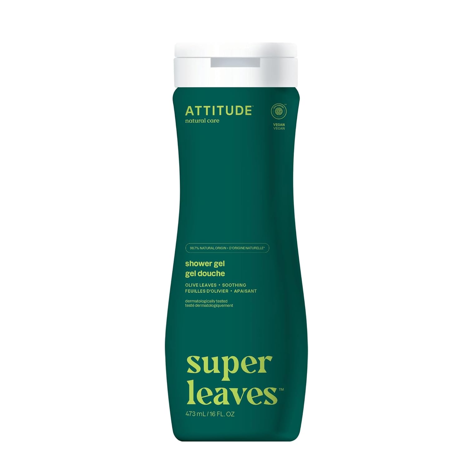 ATTITUDE Body Wash, EWG Verified Shower Gel, Dermatologically Tested, Plant and Mineral-Based, Vegan Personal Care Products, White Tea Leaves, 16 Fl Oz