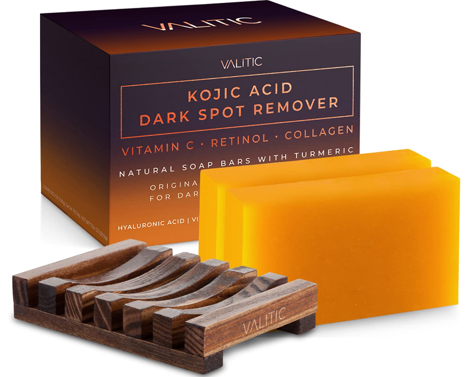 VALITIC Dark Spot Remover Soap Bars with Vitamin C, Retinol, Collagen, Turmeric - Original Japanese Complex Infused with Hyaluronic Acid, Vitamin E, Shea Butter, Castile Olive Oil (2 Pack)