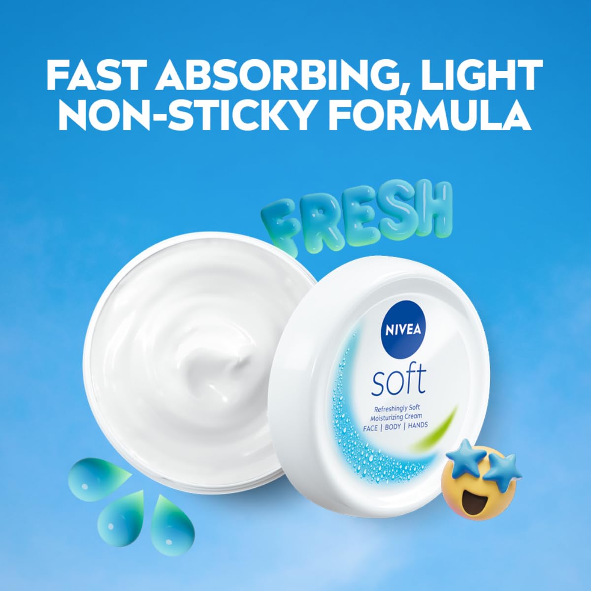 NIVEA Soft Light Moisturizer Cream, with Vitamin E & Jojoba Oil for Face, Hands and Body, 100 ml