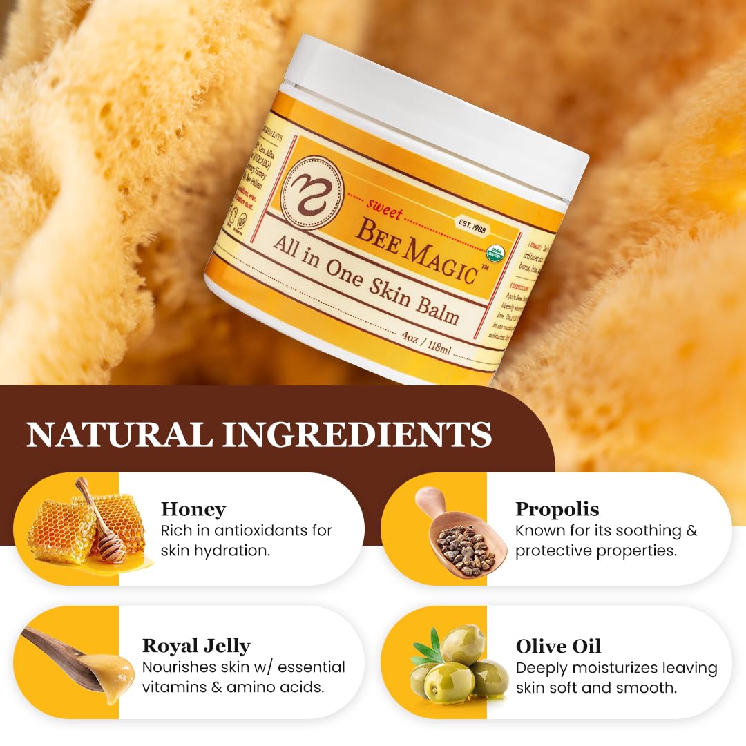 Sweet Bee Naturals - All-in-One Balm & Ointment for Face & Body, Multipurpose Moisturizer for Dryness, Burns, & Irritation, Nourishing Bee Magic Skin Care Essentials - 1 Jar (4oz)