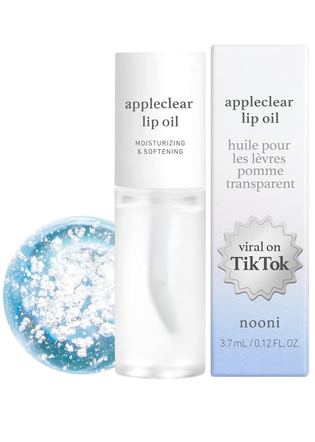 NOONI Korean Vegan Appleseed Lip Oil - Applecherry | Long-Lasting, Moisturizing, Plumping, Revitalizing for Dry Lips, Waterproof, No Peel Off, Hydrating, Nourishing Crystal Clear, 0.12 FL Oz
