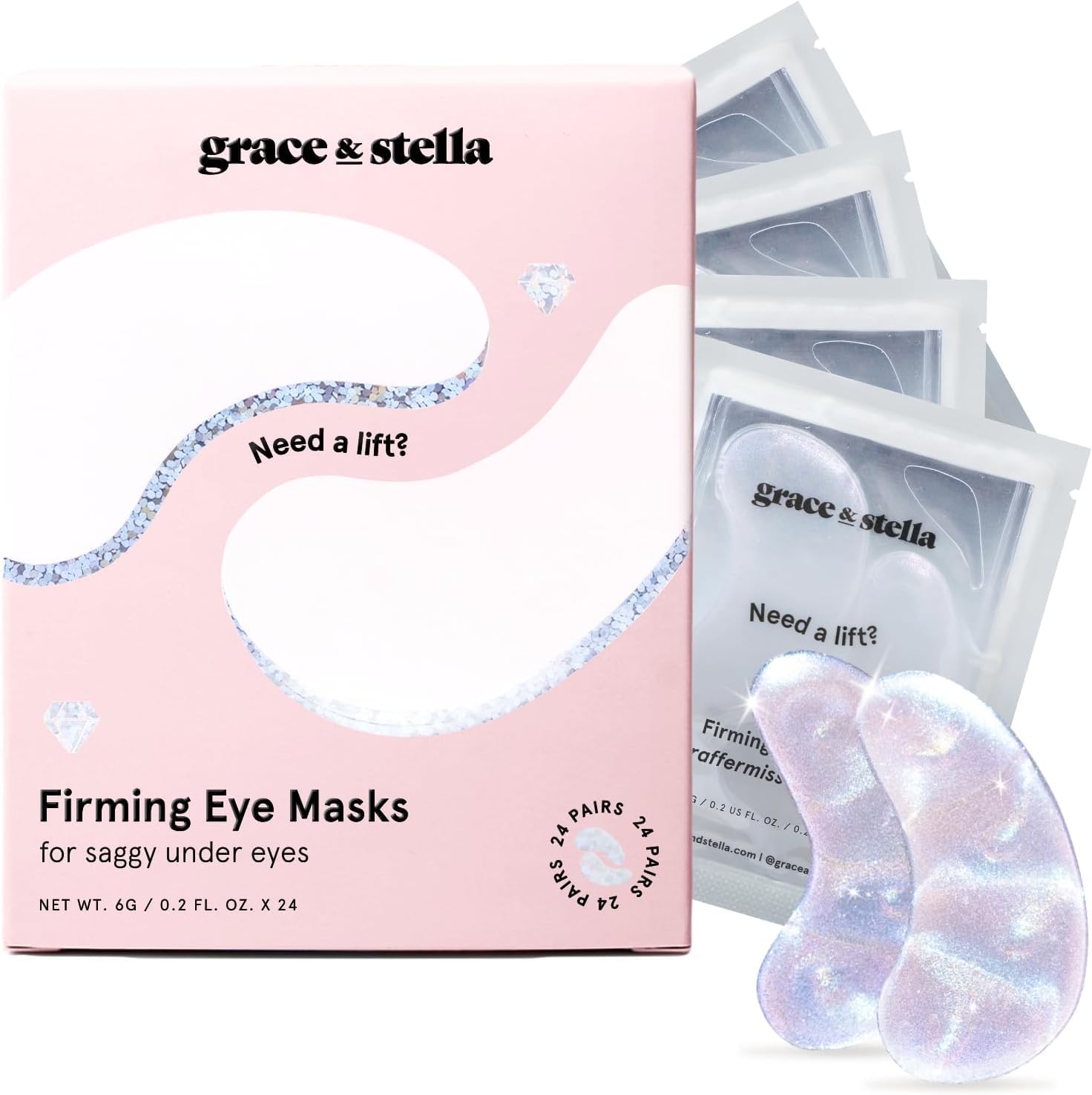 grace & stella Under Eye Patches with Peptides & Rice Extract - Firming Eye Masks for Dark Circles and Puffiness - Iridescent Eye Mask Patches for Firmer-Looking Skin - Vegan, Cruelty-Free, 24 Pairs