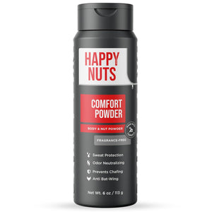 HAPPY NUTS Comfort Powder - Anti Chafing & Deodorant, Aluminum-Free, Sweat and Odor Control for Jock Itch, Groin and Men's Private Parts (6 Ounce (Pack of 1), Original)