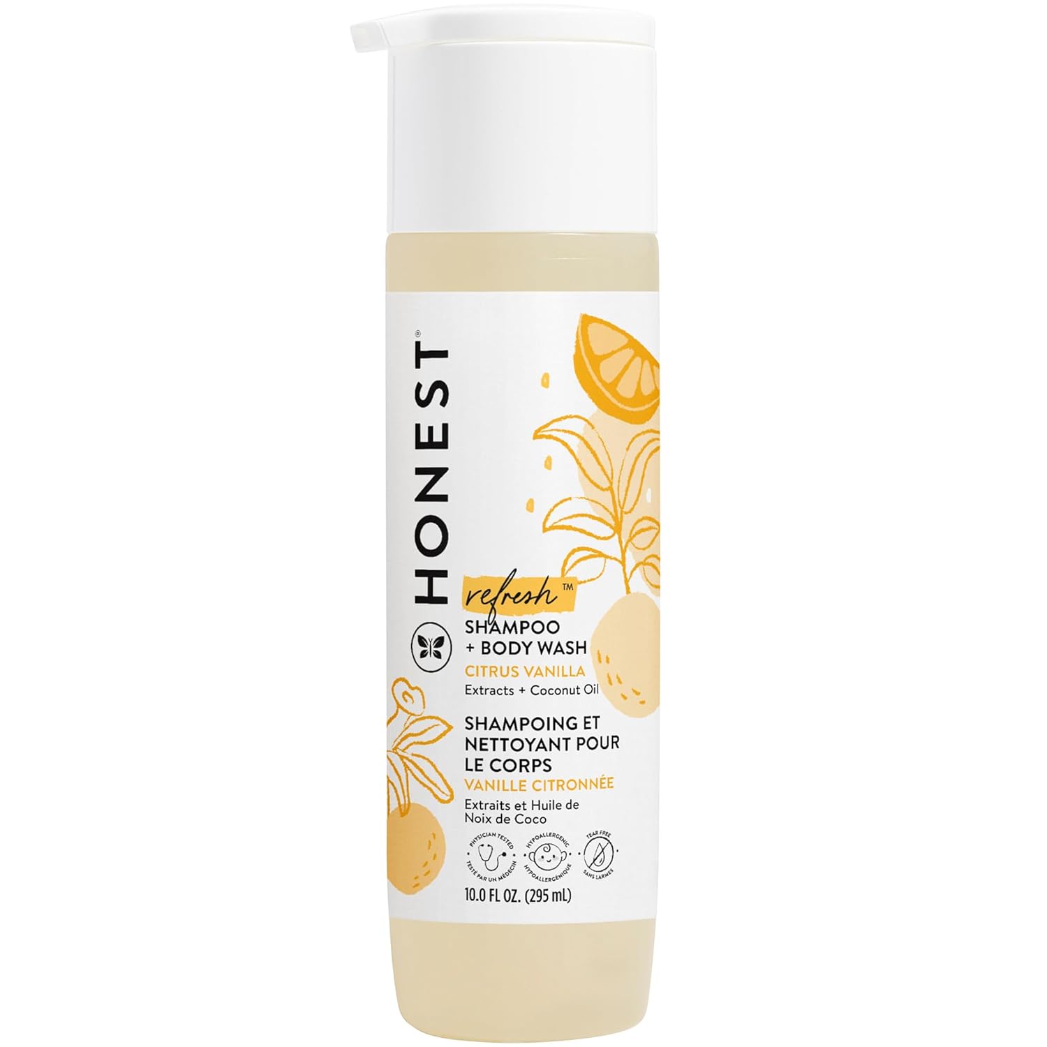 The Honest Company 2-in-1 Cleansing Shampoo + Body Wash | Gentle for Baby | Naturally Derived, Tear-free, Hypoallergenic | Citrus Vanilla Refresh, 10 fl oz