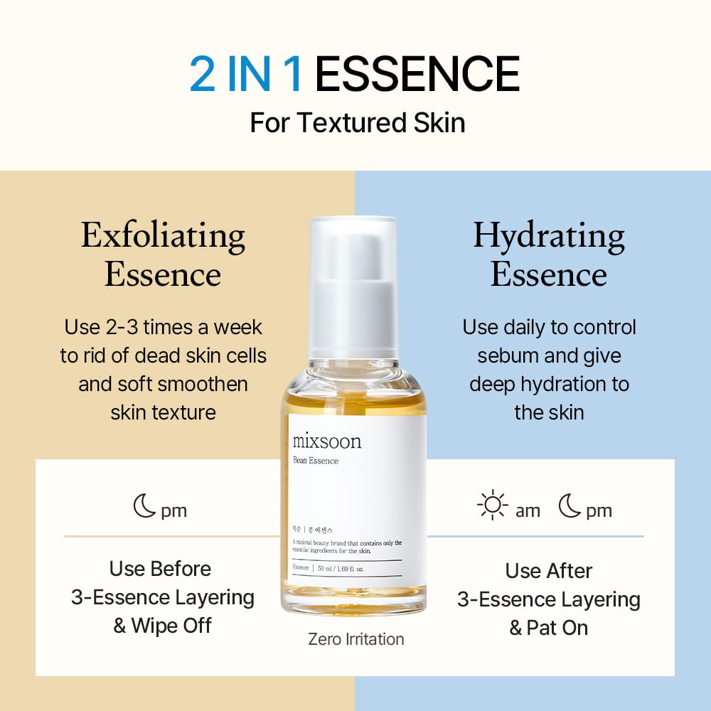 Mixsoon Bean Essence Hydrating Exfoliating Serum with Hyaluronic Acid – Korean Skincare, 1.69 fl oz