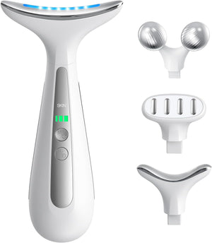 Facial and Neck Massager for Face, Neck - Skin Lifting & Firming - Wrinkle & Dark Circle Reducer - at Home Skin Care Face Sculpting Tool and Neck Massager-White