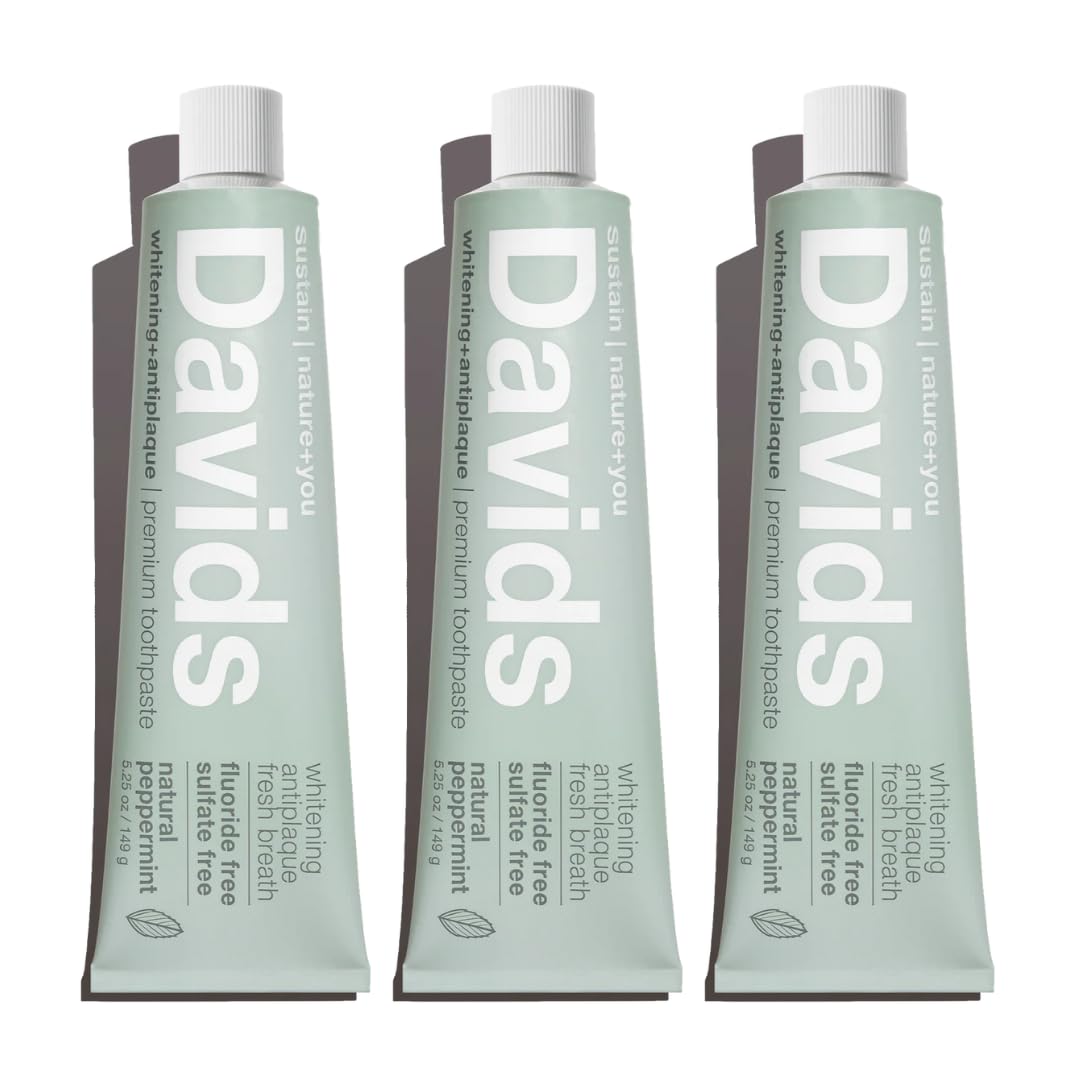 Davids Fluoride Free Toothpaste, Teeth Whitening, Antiplaque, SLS (Sulfate) Free, Promotes Enamel Health, Mouth & Gum Detox, EWG Verified, Peppermint, 5.25oz