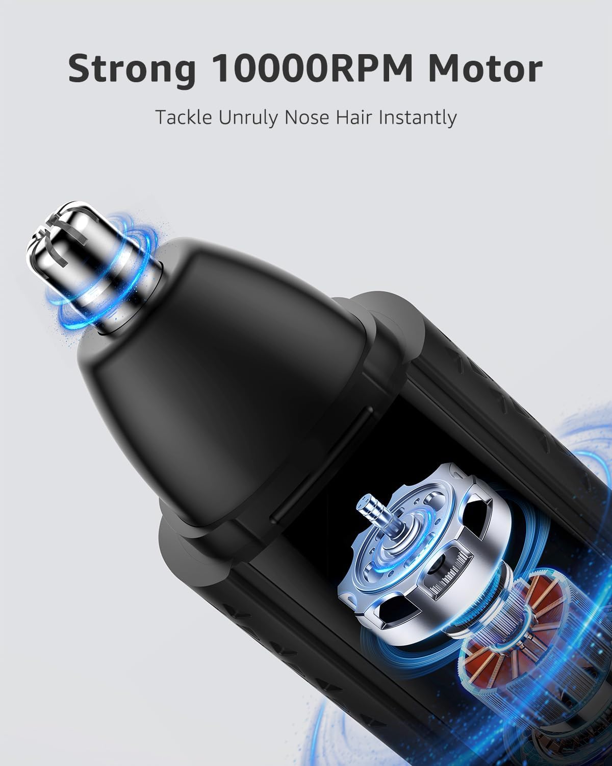 MANSPOT Nose & Ear Hair Trimmer for Men, 10000-RPM Electric Nose Trimmer for Men with Vacuum Cleaning System, IPX7 Waterproof, USB-C Charge, 90min Runtime,Magnetic Detachable Blade Head,Easy to Clean