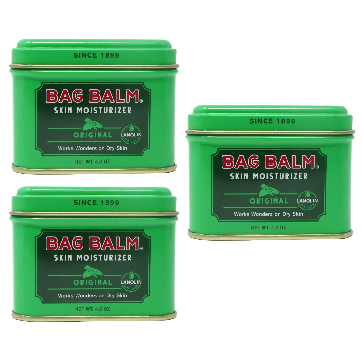 Bag Balm Vermont's Original Hand Moisturizer, Hand Balm for Dry Skin, Cracked Hands, Heels & Dry Hands Treatment, For Dogs and More Ointment, Lotion - 8oz Tin, 3 Pack