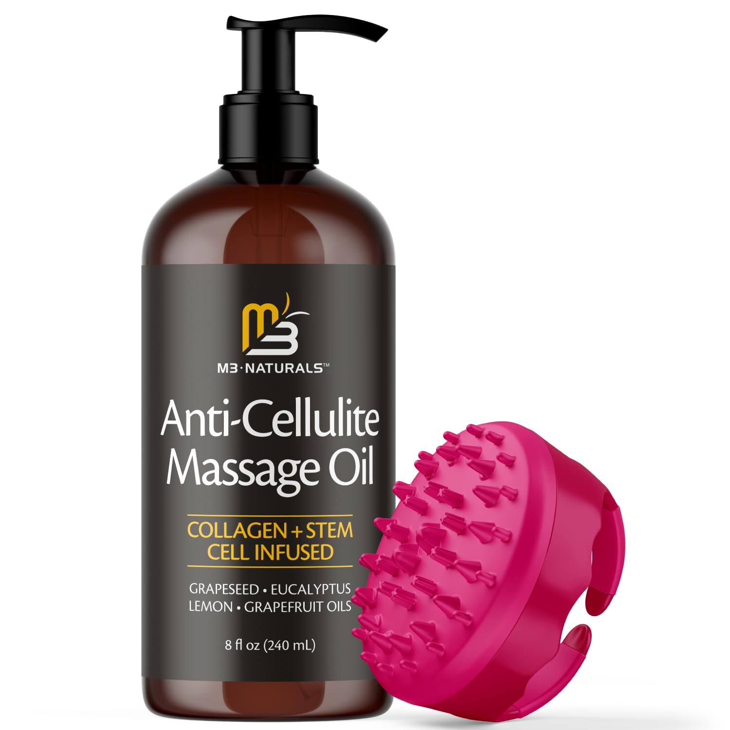 M3 Naturals Firming Body Massage Oil with Collagen & Stem Cell – Helps Smooth The Appearance of Cellulite & Improve Skin Texture – Refreshing Aromatherapy Body Oil for Legs & Full Body – 8 Fl Oz