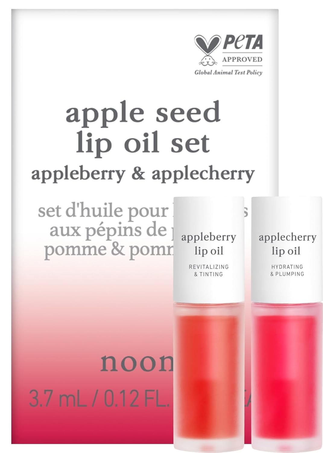NOONI Korean Vegan Appleseed Lip Oil - Applecherry | Long-Lasting, Moisturizing, Plumping, Revitalizing for Dry Lips, Waterproof, No Peel Off, Hydrating, Nourishing Crystal Clear, 0.12 FL Oz