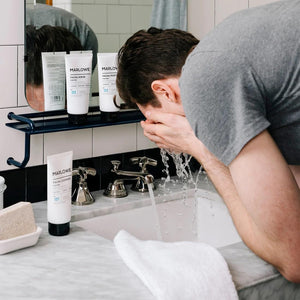 MARLOWE. Mens Skin Care Set, No. 204 Daily Essential Face Kit, No. 121 Facial Cleanser, No. 123 Facial Moisturizer, No. 127 Eye Cream, No. 128 Daily Face Lotion with SPF 50, Great Gift for Men