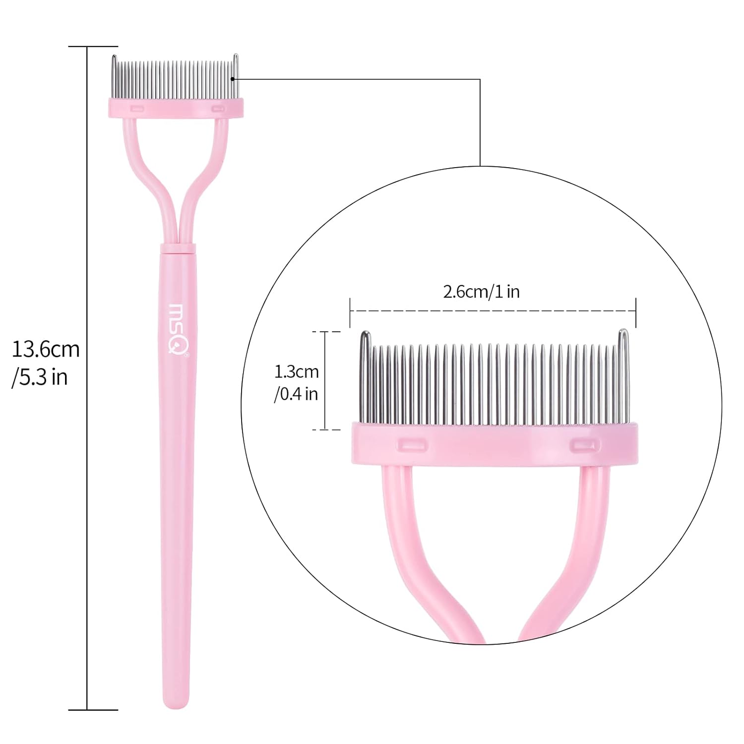 Eyelash Comb Separator MSQ Eyelash Mascara Brush and Comb Lash Separator With Comb Cover Arc Designed Cosmetic Brushes Tool Pink (1PCS)