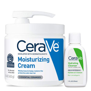 CeraVe Moisturizing Cream Combo Pack, Contains 16 Ounce with Pump & 1 Ounce Hydrating Facial Cleanser, Dry Skin Relief