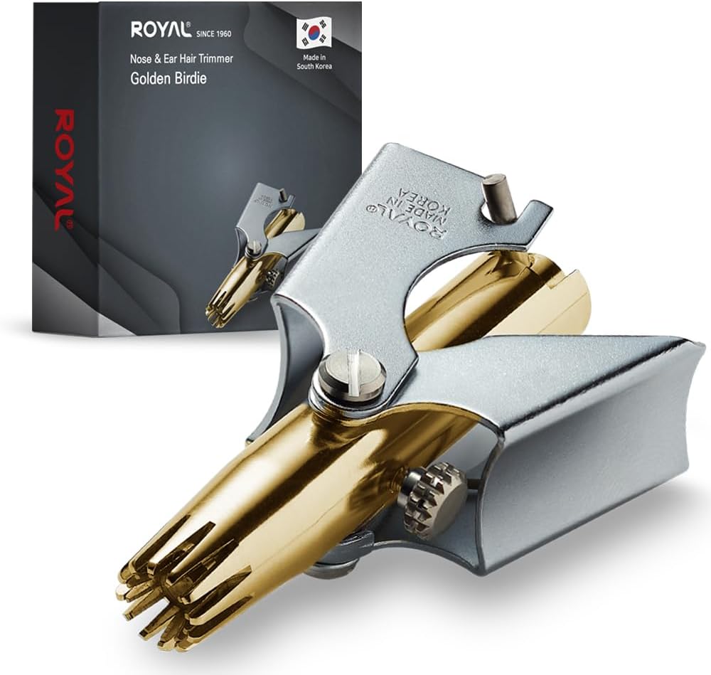 [MADE IN KOREA] ROYAL Gold Nose hair trimmer for men, Golden Birdie, Allergy-free, Manual, Battery-free, Waterproof, Painless with Twelve Dual-Edged blades, Patented Mechanism ET-4PG