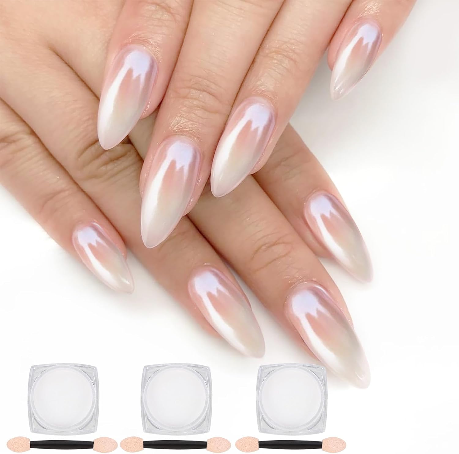 Artdone White Pearl Chrome Nail Powder,Iridescent Aurora Powder Metallic Mirror Effect Pigment Pearlescent Mermaid Pigment Pearl Glitter Dust Kit,Nail Art Decoration, Resin Craft