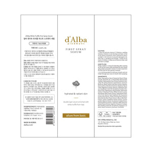 d'alba Piedmont Italian White Truffle First Spray Serum, Vegan Skin Care, Light-weight Face Moisturizer, Glow Serum for Radiant Skin, Non Comedogenic, All In One Mist, Korean Skin Care (3.38 fl oz.)
