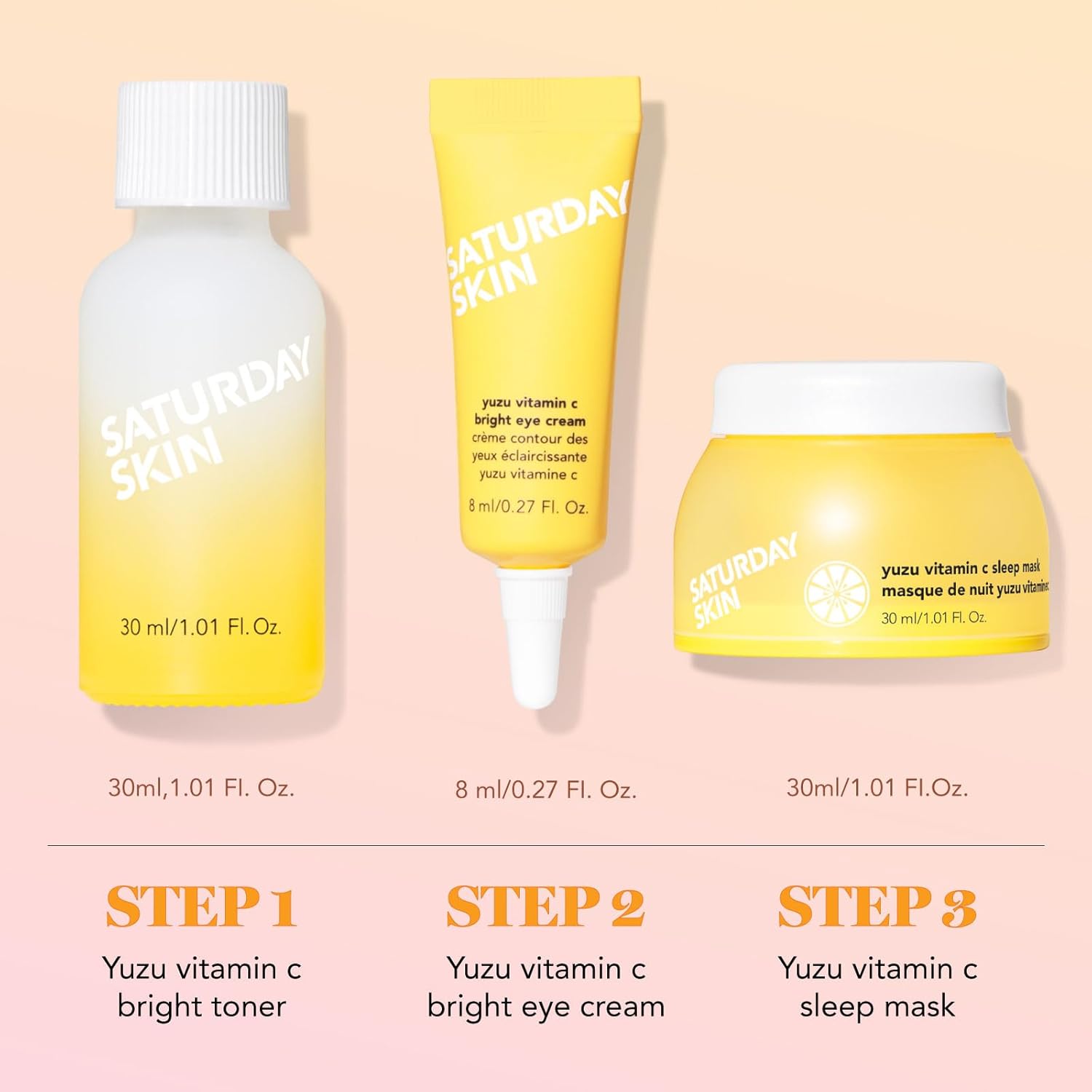 Saturday Skin 3-Piece Skin Care Set Yuzu Vitamin C Sleep Mask Yuzu Vitamin C Bright Toner and Eye Cream Overnight Facial Masks Korean Beauty Best Vitamin C Skincare Set