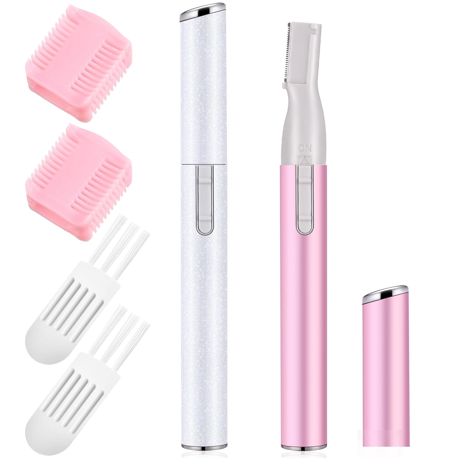 Chumia 2 Pcs Electric Eyebrow Trimmer Women Precision Face Razors Mini Shaver with Comb Christmas Women Gift Battery Operated Personal Epilator for Face Neck Fuzz Lips Leg(Pink, Silver)