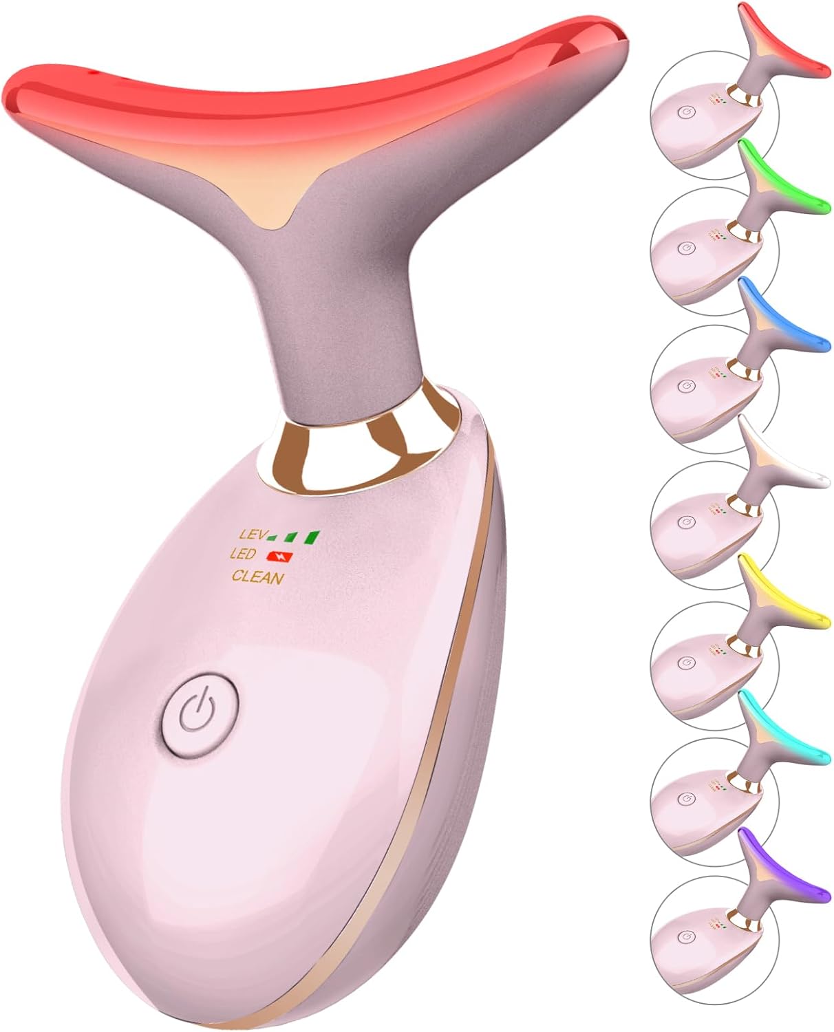 7 Color Face and Neck Massager Light Therapy, Red Light Based Facial Massager for Skin Care, Firming, Smoothing (White)